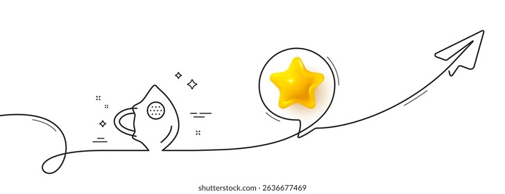 Medical mask N95 line icon. Continuous line with share plane. Safety breathing respiratory mask sign. Coronavirus face protection symbol. 3d star in speech bubble. Vector
