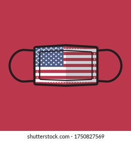 Medical Mask with National Flag of America. Protective Mask Virus and Flu. Fight Coronavirus. Medical Mask Flat Design