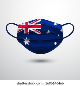 Medical Mask with National Flag of Australia as Icon on White. Protective Mask Virus and Flu. Fight  Coronavirus (2019-nCoV) in Form of flag design