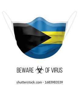 Medical Mask with National Flag of the Bahamas. Protective Mask Virus and Flu. Surgery Concept of Health Care Problems and Fight Novel Coronavirus (2019-nCoV) in Form of Bahamian flag