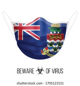 Medical Mask with National Flag of Cayman Islands. Protective Mask Virus and Flu. Surgery Concept of Health Care Problems and Fight Novel Coronavirus (2019-nCoV) in Form of Flag Design