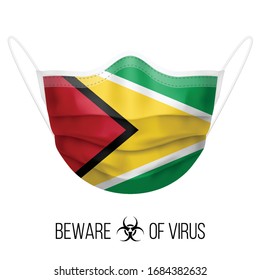Medical Mask with National Flag of Guyana as Icon on White. Protective Mask Virus and Flu. Surgery Concept of Health Care Problems and Fight Novel Coronavirus (2019-nCoV) in Form of Guyanese flag svg