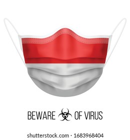 Medical Mask with National Flag of Indonesia. Protective Mask Virus and Flu. Surgery Concept of Health Care Problems and Fight Novel Coronavirus (2019-nCoV) in Form of Indonesian flag