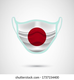 Medical Mask with National Flag of Japan as Icon on White. Protective Mask Virus and Flu. Fight Coronavirus (2019-nCoV) in Form of flag design