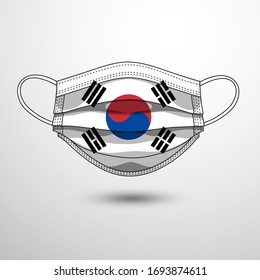 Medical Mask with National Flag of Korea as Icon on White. Protective Mask Virus and Flu. Fight  Coronavirus (2019-nCoV) in Form of flag design