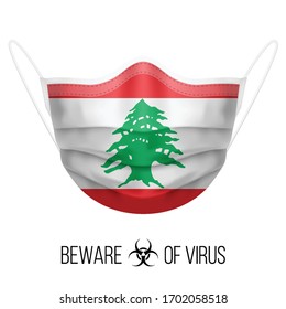 Medical Mask with National Flag of the Lebanese Republic. Protective Mask Virus and Flu. Surgery Concept of Health Care Problems and Fight Novel Coronavirus (2019-nCoV) in Form of Flag Design