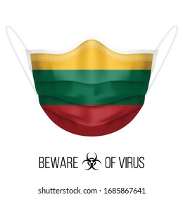 Medical Mask with National Flag of Lithuania. Protective Mask Virus and Flu. Surgery Concept of Health Care Problems and Fight Novel Coronavirus (2019-nCoV) in Form of Lithuanian flag