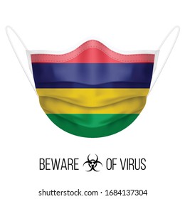 Medical Mask with National Flag of Mauritius. Protective Mask Virus and Flu. Surgery Concept of Health Care Problems and Fight Novel Coronavirus (2019-nCoV) in Form of Mauritian flag