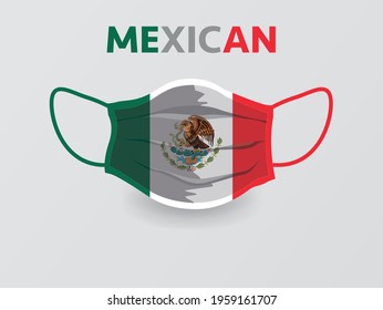 Medical Mask with National Flag of Mexican. Protective Mask Virus and Flu.