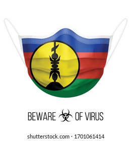 Medical Mask with National Flag of New Caledonia. Protective Mask Virus and Flu. Surgery Concept of Health Care Problems and Fight Novel Coronavirus (2019-nCoV)