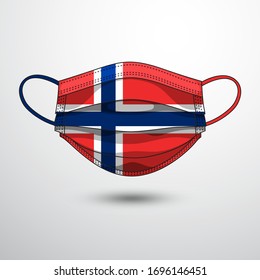 Medical Mask with National Flag of Norway as Icon on White. Protective Mask Virus and Flu. Fight  Coronavirus (2019-nCoV) in Form of flag design