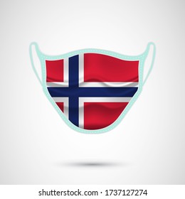 Medical Mask with National Flag of Norway as Icon on White. Protective Mask Virus and Flu. Fight Coronavirus (2019-nCoV) in Form of flag design