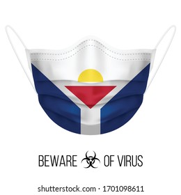 Medical Mask with National Flag of Saint Martin. Protective Mask Virus and Flu. Surgery Concept of Health Care Problems and Fight Novel Coronavirus (2019-nCoV) in Form of Flag Design