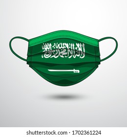 Medical Mask with National Flag of Saudi Arabia as Icon on White. Protective Mask Virus and Flu. Fight  Coronavirus (2019-nCoV) in Form of flag design