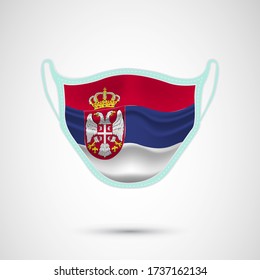 Medical Mask with National Flag of Serbia as Icon on White. Protective Mask Virus and Flu. Fight Coronavirus (2019-nCoV) in Form of flag design