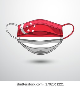 Medical Mask with National Flag of Singapore as Icon on White. Protective Mask Virus and Flu. Fight  Coronavirus (2019-nCoV) in Form of flag design