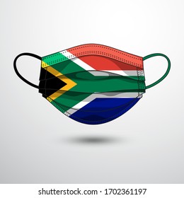 Medical Mask with National Flag of South Africa as Icon on White. Protective Mask Virus and Flu. Fight  Coronavirus (2019-nCoV) in Form of flag design