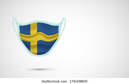 Medical Mask with National Flag of Sweden as Icon on White. Protective Mask Virus and Flu. Fight Coronavirus (2019-nCoV) in Form of flag design