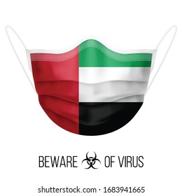 Medical Mask with National Flag of United Arab Emirates. Protective Mask Virus and Flu. Surgery Concept of Health Care Problems and Fight Novel Coronavirus (2019-nCoV) in Form of flag design