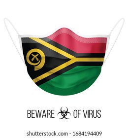 Medical Mask with National Flag of Vanuatu as Icon on White. Protective Mask Virus and Flu. Surgery Concept of Health Care Problems and Fight Novel Coronavirus (2019-nCoV) in Form of flag design