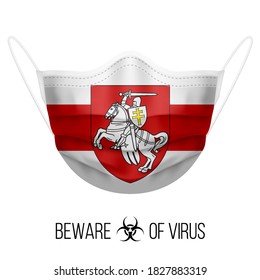 Medical Mask with National Flag of white-red-white Belarus as Icon. Protective Mask Virus and Flu. Surgery Concept of Health Care Problems and Fight Novel Coronavirus (2019-nCoV)
