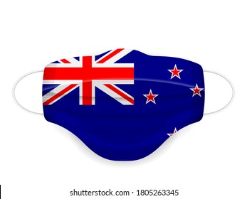 Medical mask New Zealand flag on a white background. Vector illustration.