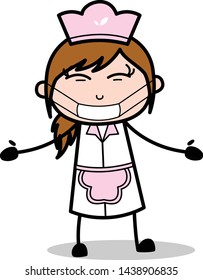 Medical Mask on Face - Retro Cartoon Waitress Female Chef Vector Illustration