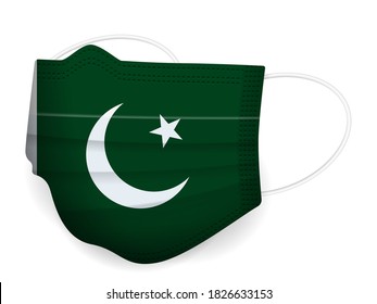 Medical mask Pakistan flag on a white background. Vector illustration.