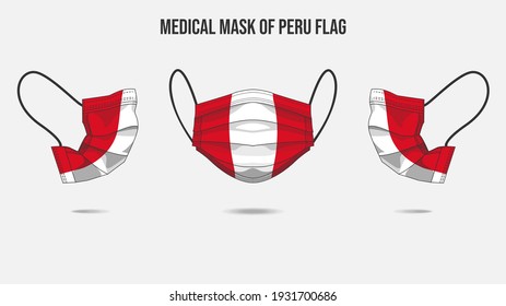 Medical mask from Peru flag. Medical mask design from front side, right side and left side. Vector illustration of medical face mask to protect from Novel corona virus CoVid-19.