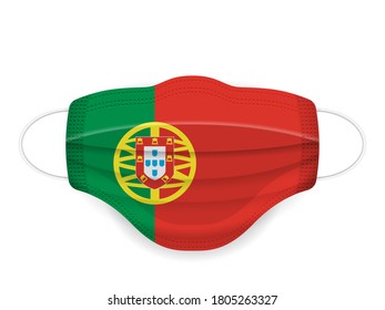 Medical mask Portugal flag on a white background. Vector illustration.