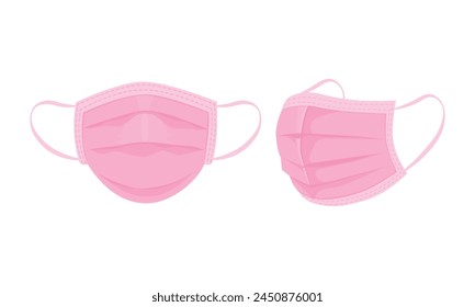 A medical mask. A mask to protect against viruses and diseases. Pink protective medical mask. Vector illustration