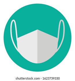 Medical mask. Protection against viruses, and diseases transmitted by airborne droplets. White mask on a green circle. Vector illustration for design and web, isolated on a white background.