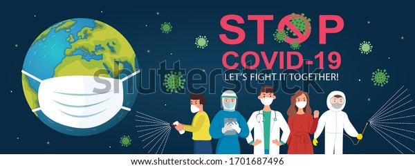 A medical mask protects against the spread of coronavirus COVID-19. Stop Coronavirus Covid-19 concept. Concept of coronavirus quarantine vector illustration. Health Care and Safety. Save the world.