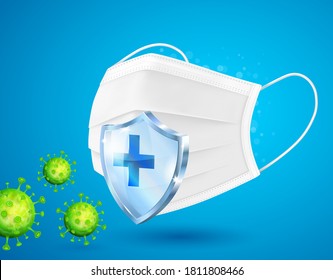 Medical mask protects against viruses, germs and bacteria. Protection from saliva, mucus and dust. Vector illustration.