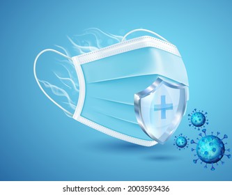 Medical mask protects against viruses, germs and bacteria. Protection from saliva, mucus and dust. Vector illustration.
