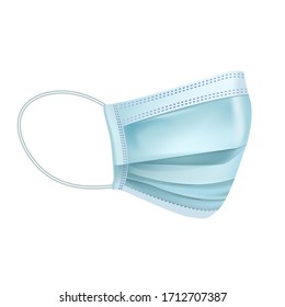 Medical mask realistic 3D or surgical mask isolated on white background isolated . Surgical earloop blue mask on white background. Doctor mask  against viruses. Vector