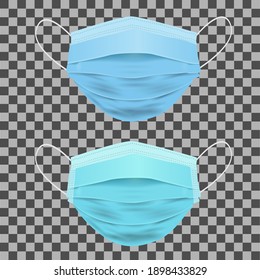 Medical mask, realistic blue face mask isolated. Сoronavirus Quarantine. 2019-nCoV, COVID-2019. Details vector template set 