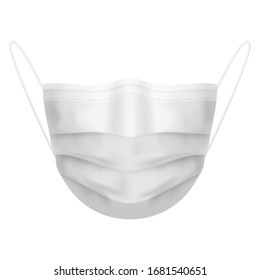 Medical Mask Realistic Illustration. White Breathing Respiratory Mask. Protection Against Viruses and Disease. The Hospital Protects Face Mask on White Background