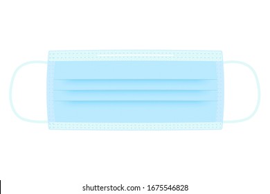 Medical mask realistic vector illustration. Blue breathing respiratory mask. Protection against viruses and disease. Hospital protect face mask isolated on white background.