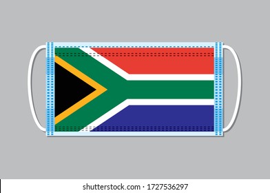 Medical mask with Republic of South Africa flag on it. Flat design on a gray background. Vector face mask