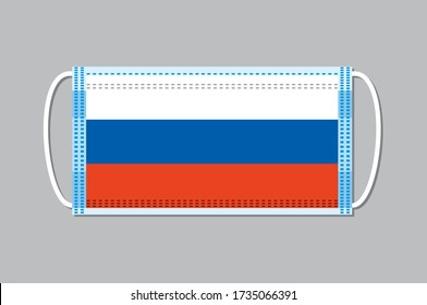 Medical mask with Russia flag on it. Flat design on a gray background. Vector face mask