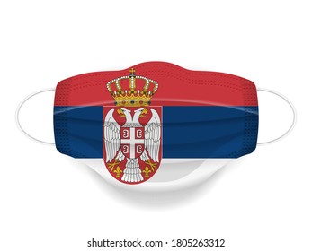 Medical mask Serbia flag on a white background. Vector illustration.