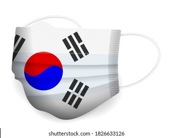 Medical mask South Korea flag on a white background. Vector illustration.