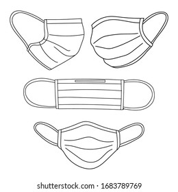 Medical mask or surgical mask at straight, left, right face angel doodle art.