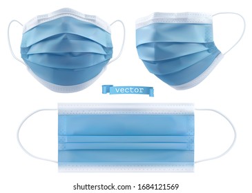 Medical mask, surgical mask, virus and infection protection. 3d realistic vector objects