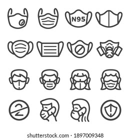 medical mask thin line icon set,vector and illustration 