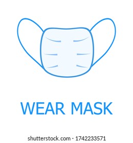 Medical mask vector icon in flat style for medical banner, info-graphic. Wear mask vector. Medical health care simple illustration. Prevention of coronovirus, flu, influenza. Anti-pollution sign.