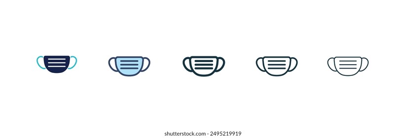 Medical Mask vector icon set black filled and outlined style.