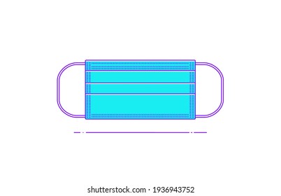 Medical mask vector line icon in flat style. Template PPE on isolated background. Personal protective equipment against bacteria, dust, air pollution, prevent virus, flu, pandemic, epidemic.