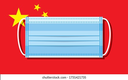 Medical mask vector on the background of the China flag. Flat design